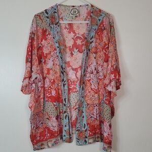 A&A Clothing Bright Bold Floral Kimono Size Small Boho Lightweight Arm Holes